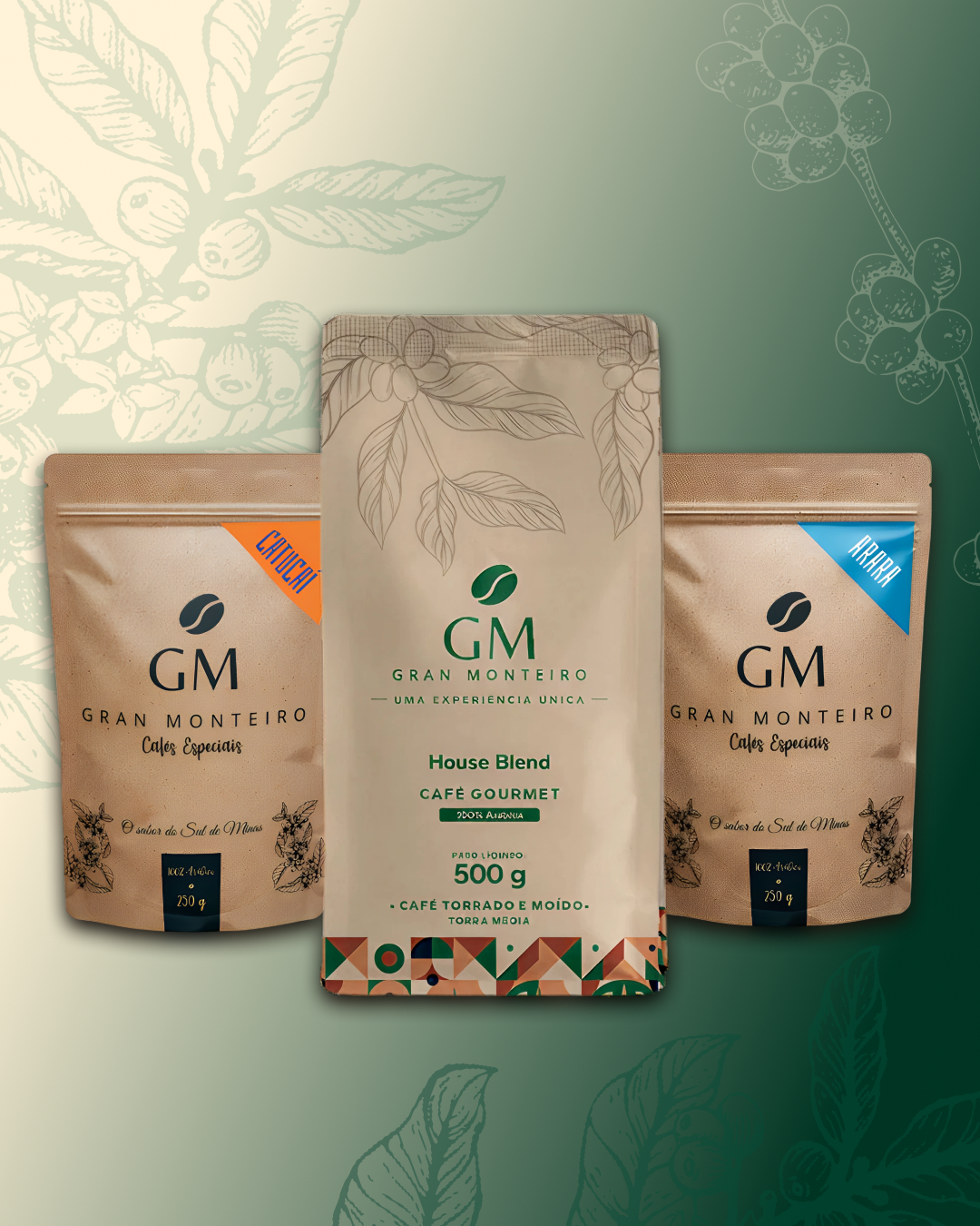 Kit 1 House Blend Gourmet 500g moído + 1 Catucaí 250g + 1 Arara 250g