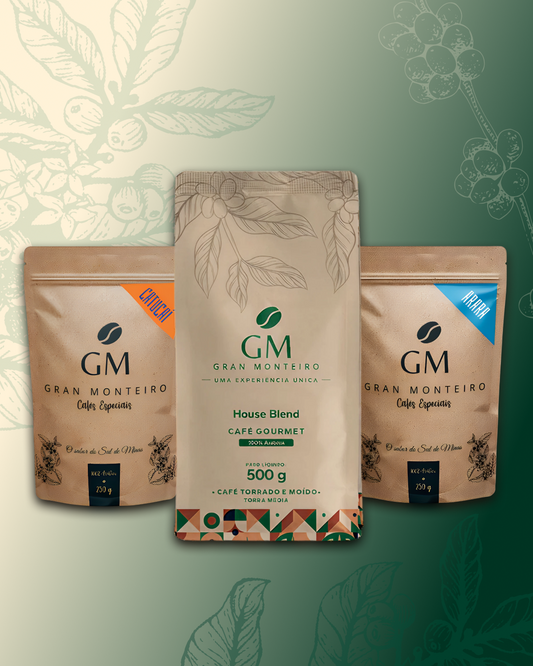 Kit 1 House Blend Gourmet 500g moído + 1 Catucaí 250g + 1 Arara 250g