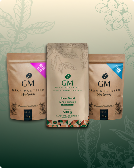 Kit 1 House Blend Gourmet 500g moído + 1 Mundo Novo 250g + 1 Arara 250g