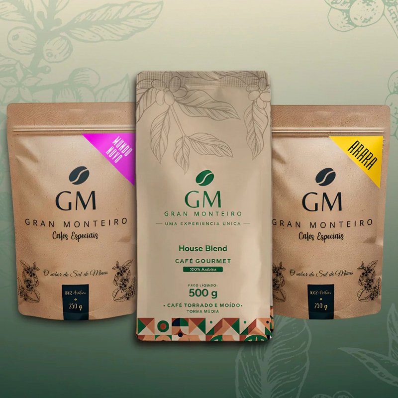 Kit 1 House Blend Gourmet 500g moído + 1 Mundo Novo 250g + 1 Arara 250g